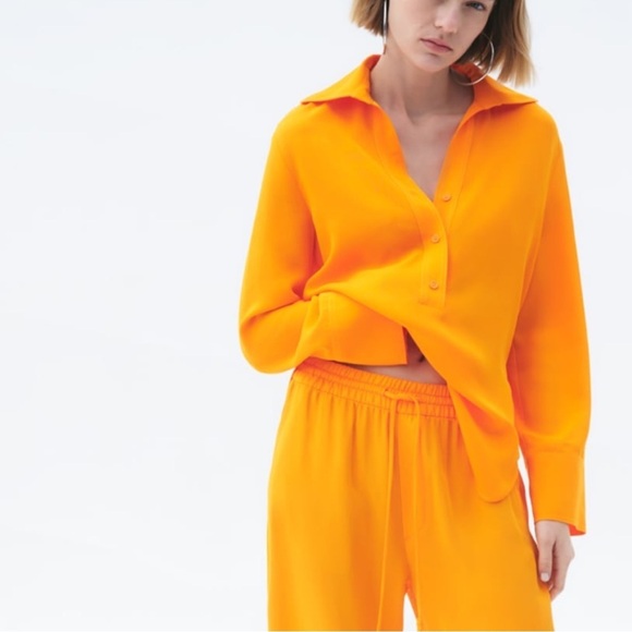 Zara Oversized Blouse with Vents Tangerine - Picture 3 of 10